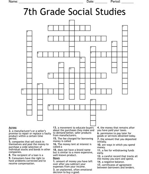 7th Grade Social Studies Crossword Wordmint