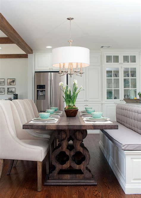 Benches with dining tables are also suitable for casual dining restaurants for a more communal dining experience. fixer upper bench island seating | Photos | HGTV's Fixer ...