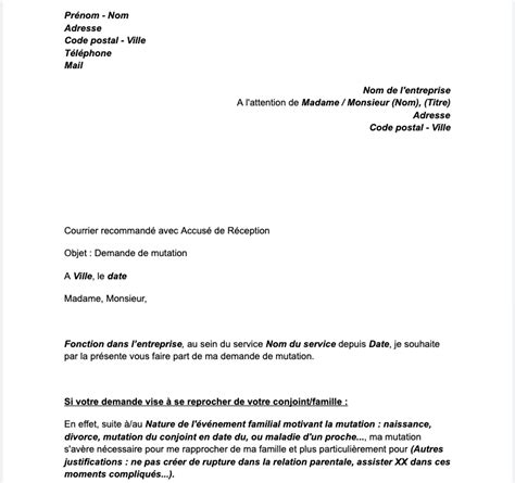 Lettre Pour Demande De Mutation Professionnelle Modele De Lettre Type