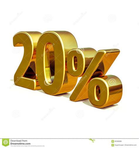 3d Gold 20 Twenty Percent Discount Sign Stock Illustration