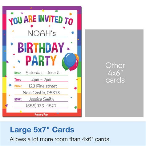 30 Colorful Rainbow Birthday Invitations With Envelopes Kids Birthda