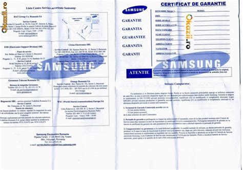 Certificat De Garantie Necompletat Valabil Ptr Orice Tel Samsung