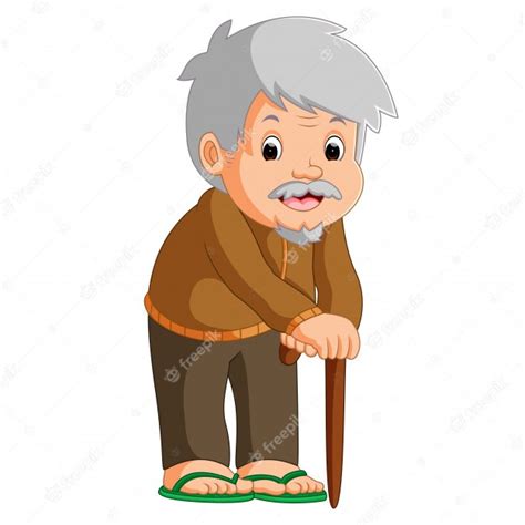 Caricatura De Anciano Con Un Bastón Descargar Vectores Premium