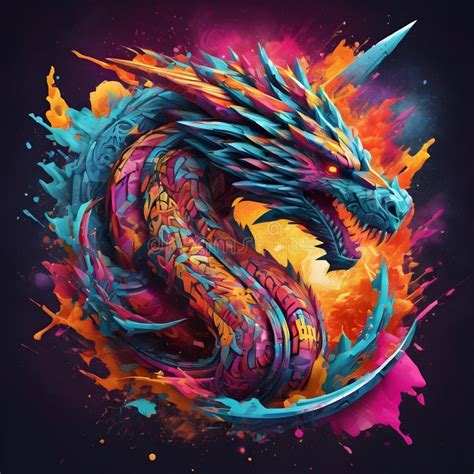 Abstract Tribal Dragon Colorful Graffiti Background Generative Ai