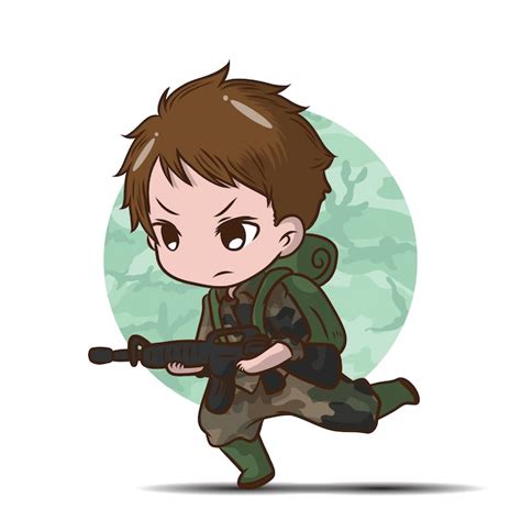 Cute Army Soldier Boy Cartoon Premium Vector