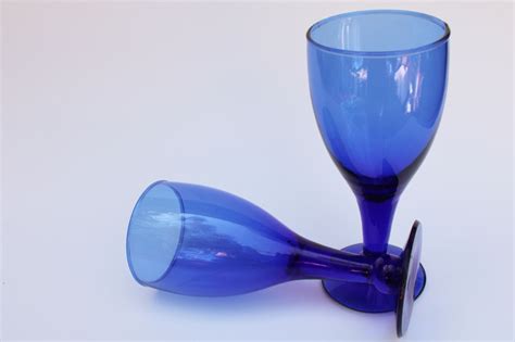 Vintage Cobalt Blue Glass Goblets Chunky Rustic Style Water Or Wine Glasses
