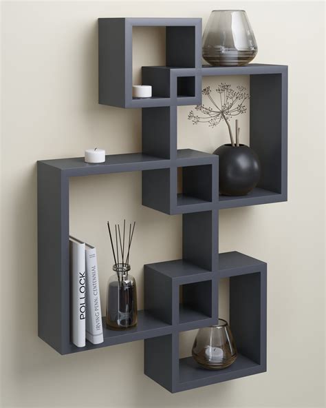 Greenco Decorative 4 Cube Wall Shelves Grey Shelves Intersecting