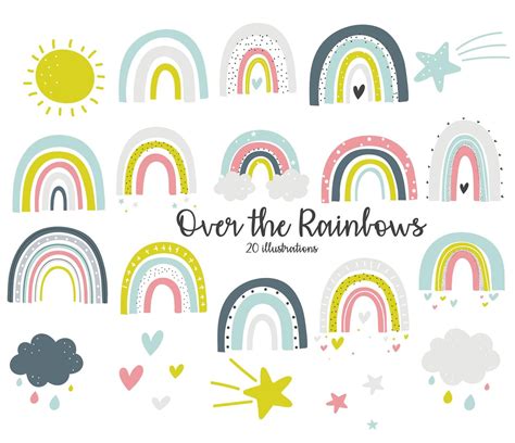 Over The Rainbows Pastel Digital Clip Art Set Etsy Digital Clip Art