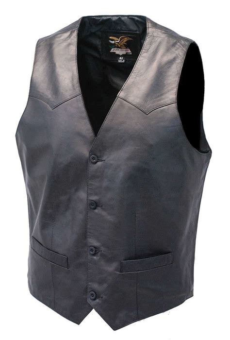 Premium Black Button Down Lambskin Leather Vest For Men VM503BTK In