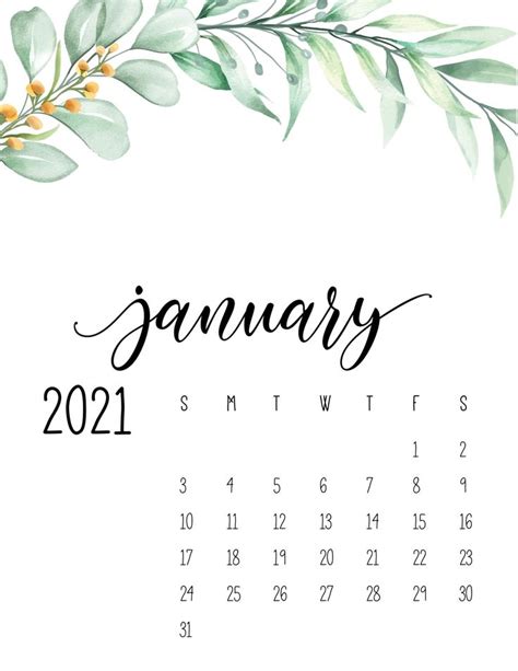 January 2021 Floral Calendar Calendar Wallpaper Calendar Printables