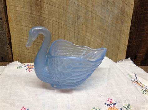 Reduced 25 Vintage Blue Glass Swan Vase Planter Fenton Etsy Blue Glass Glass Fenton Glass