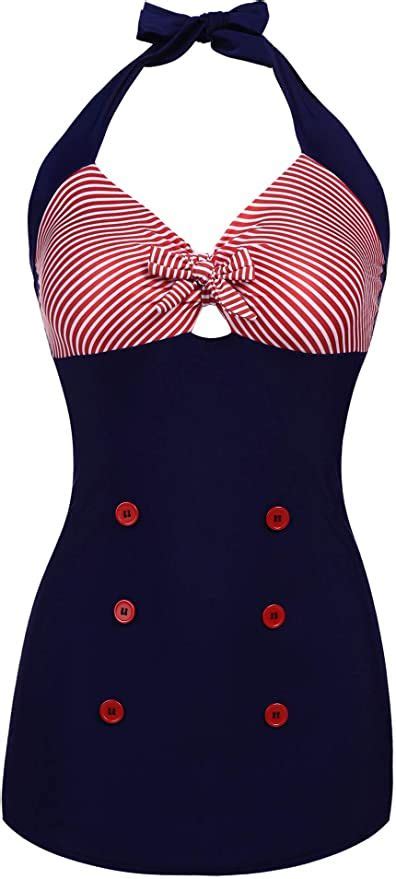 Ekouaer Womens Vintage Striped One Piece Swimsuit Monokini