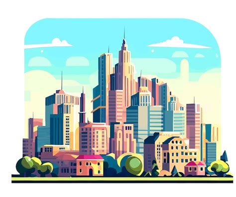 Paisaje De La Ciudad Con El Vector De Rascacielos Vector Premium