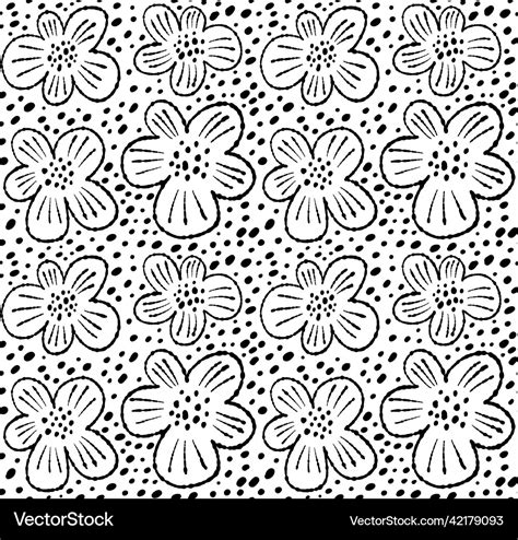 Black And White Seamless Pattern With Daisy Flower
