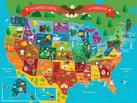 An Illustrated Map Of The United States With Animals And Other Things