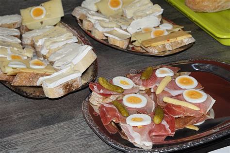 Finger Food Plates With Raw Ham And Cheese U Egg Stock Image Image