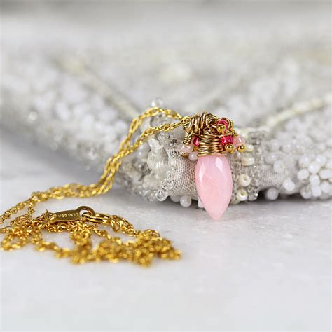 Pink Opal Pendant Necklace Dainty Cluster Necklace Pink Opal