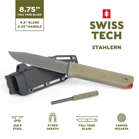 Swiss Tech 875 Full Tang Fixed Blade Knife With Sheath And Rod 45