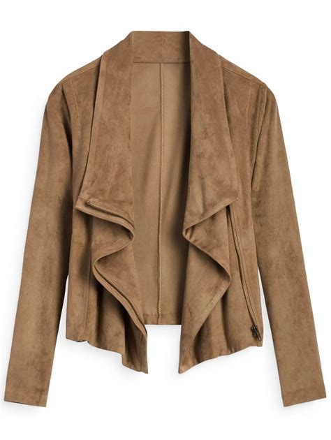 Buy Kenancy Women Coats Faux Suede Zip Up Cropped