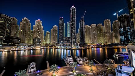 Dubai Marina Night Light City Landscape United Arab