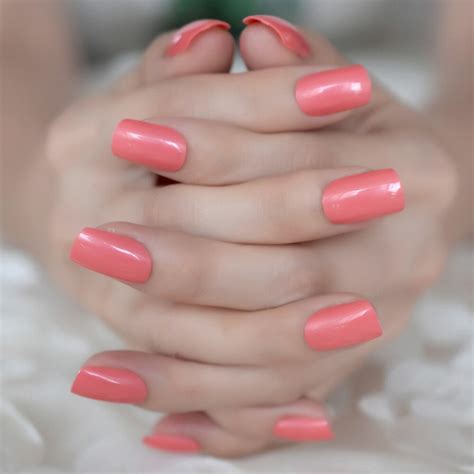 buy 24pcs sexy red acrylic fake nails solid color square medium press on nail
