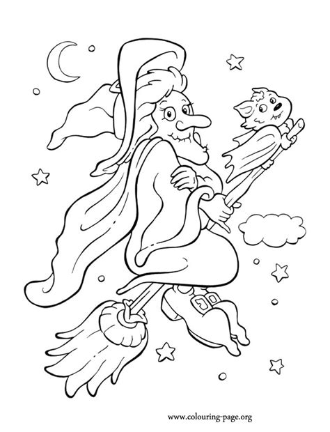 Keeping up with it, today we've got your free printable witch coloring pages. Halloween - Witch and bat flying on broom on Halloween ...
