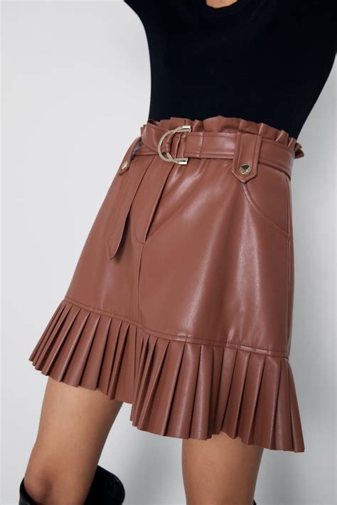 pleated faux leather mini skirt pink skirts skirts shorts woman zara united states pu
