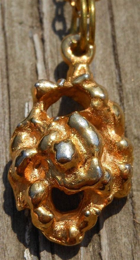 Vintage Gold Nugget Pendant Necklace Long Chain