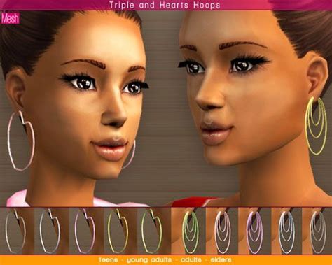 Mod The Sims Heart And Triple Hoops New Meshes 12 Recolors Makeup