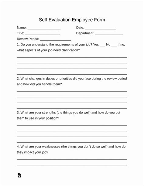 Lovely self evaluation employee form