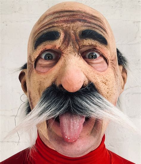 Drôle Vieux Gris Moustache Latex Ouvert Bouche Masque Costume Barbe