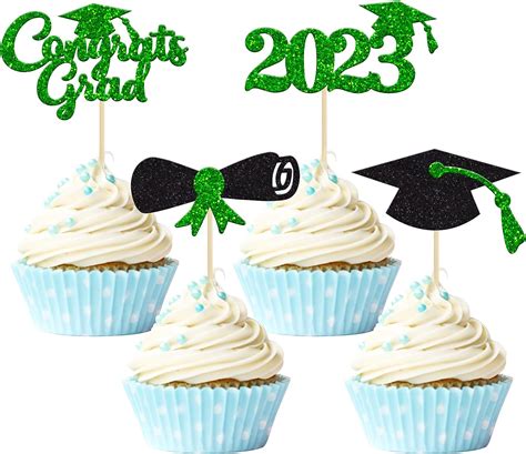 Gyufise 24pcs 2023 Graduation Cupcake Toppers Glitter