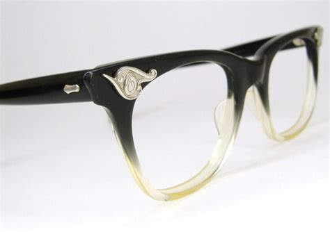 Vintage Mens 50s Black Clear Horn Rim Eyeglasses Frame