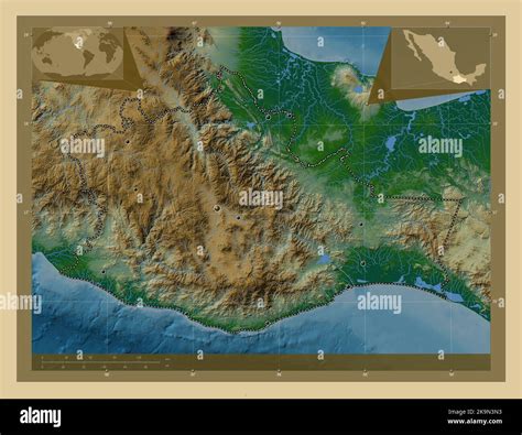 Oaxaca State Of Mexico Colored Elevation Map With Lakes And Rivers