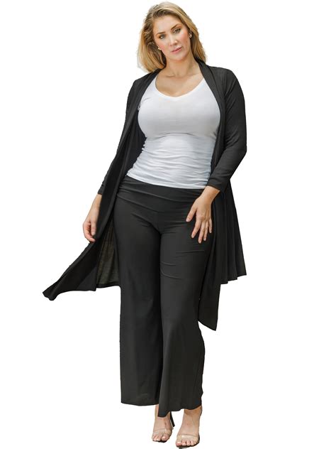 Plus Size Women Black Kimono Long Cardigan Duster Sweater Made In Usa