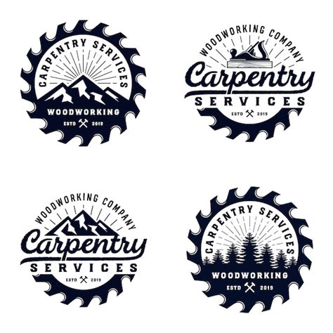Vintage Badge Wood Carpentry Logo Template With Mountain Element