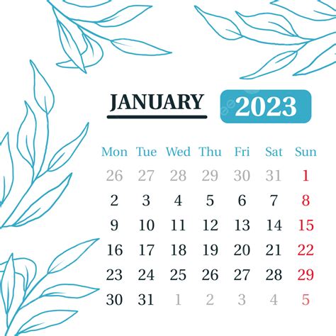 Calendar January 2023 Vector Calendar January 2023 January Month