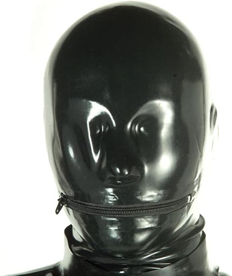 Yilen Latex Anatomical Hood Mask For Men With Mouth Zipper