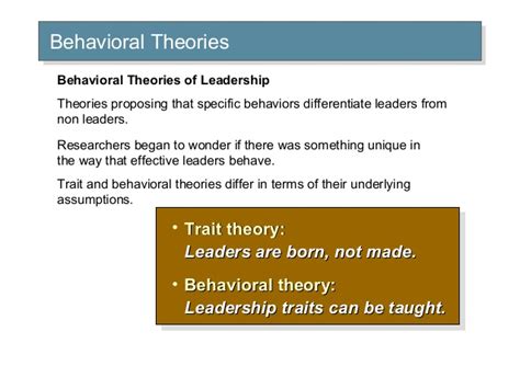 This theory explains the effectiveness of leadership. Behavioral theories of leadership