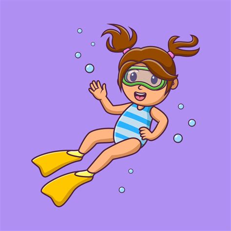 Cartoon Little Girl Scuba Diver Cute Cartoon Girl Diving In Summer