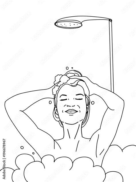 Cartoon Realistic Woman Having Shower Bathroom Drawing Stock Illustration Adobe Stock