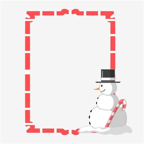 Christmas Border Illustration White Snowman Border Red