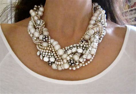 Made To Order Chunky Pearl Rhinestone Necklace White Bridal