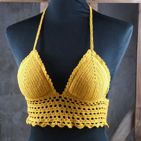 Handmade Crocheted Bikini Tops Beach Blue Women Padded Swimwear Top