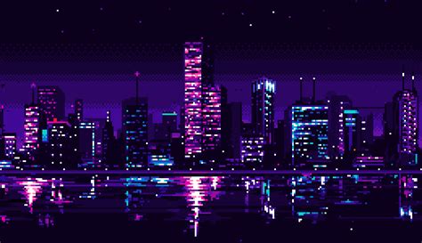 Over View Of Futuristic City  Neon Pixelated S Opensea