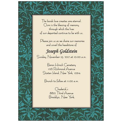 Unveiling Tombstone Ceremony Invitation Cards