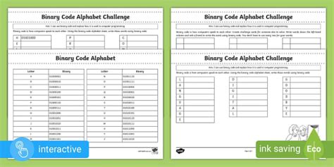 Binary Code Challenge Worksheets Teacher Made Twinkl