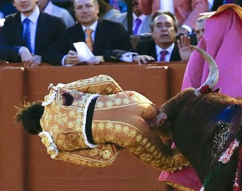 The Eye Watering Moment A Matador Is Gored In The Buttocks By A Raging Bull