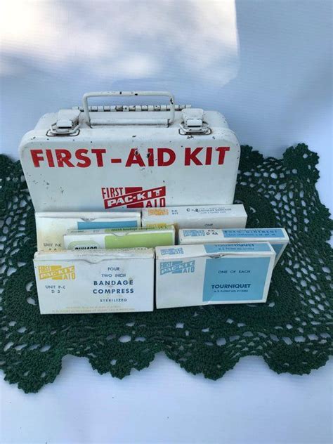Vintage First Aid Kit 70s Metal First Aid Pack Kit With 6 Etsy