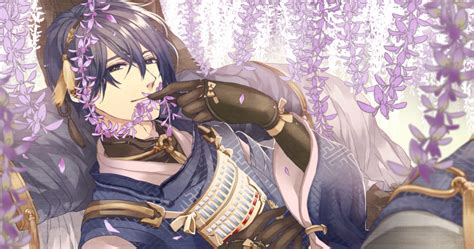 1boy Blackgloves Blueeyes Bluehair Flower Gloves Japaneseclothes